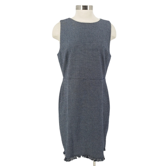 Ann Taylor LOFT Sheath Dress Blue Tweed Fringe Sleeveless Knee Length - Picture 2 of 8